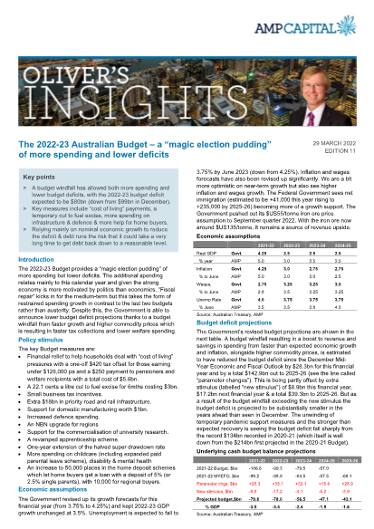 The 2022-23 Australian Budget - a “magic election pudding” of more spending and lower deficits