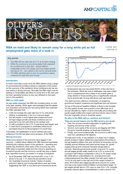 Oliver's Insights - RBA on hold and likely to remain easy for a long while yet